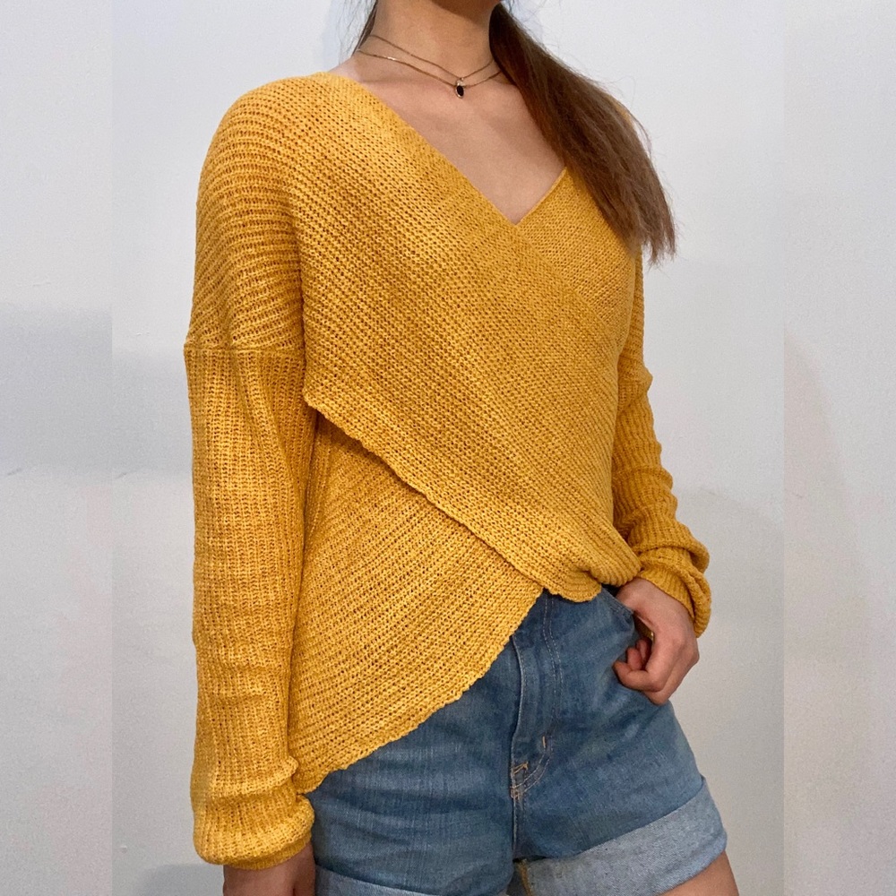 NWOT Reverse Surplice Sweater - S / Mustard